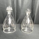 Tableware, two engraved crystal carafes with stoppers from around 1940.