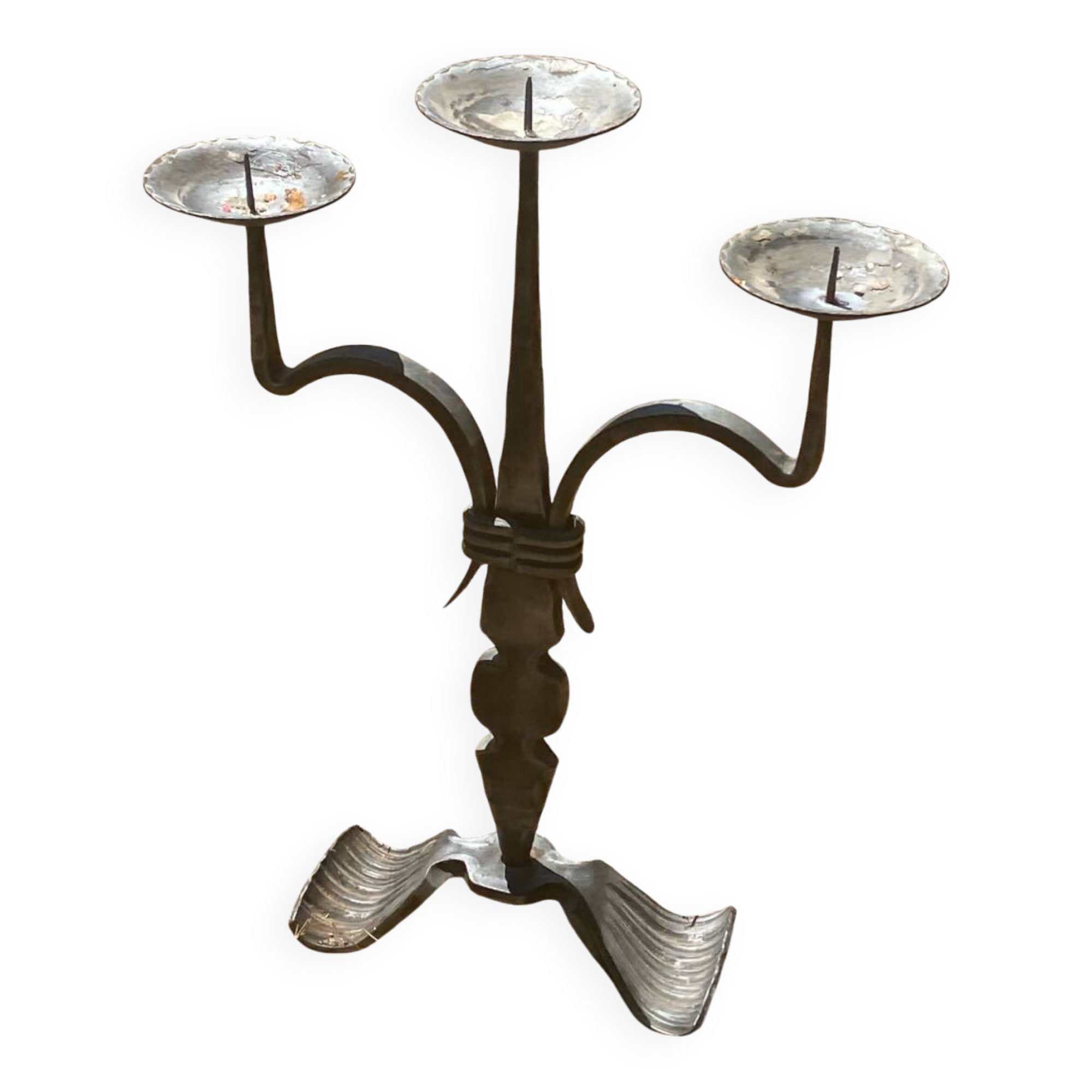 Large brutalist candlestick in handcrafted wrought iron