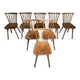 Série Lot de 8 anciennes chaises bistrot dlg scandinave en bois dossier cintré et barreaux
