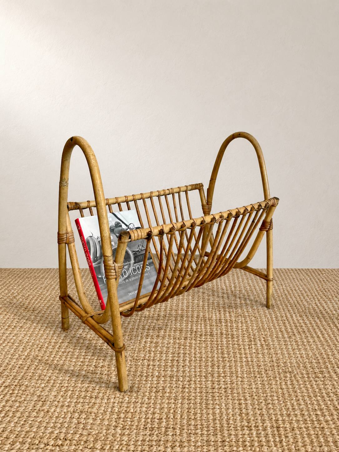 1970s rattan magazine rack
