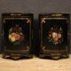 Pair of lacquered and painted French corner cabinets