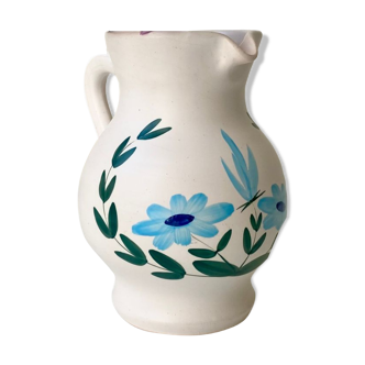 Vintage swamp pottery blue flower jug