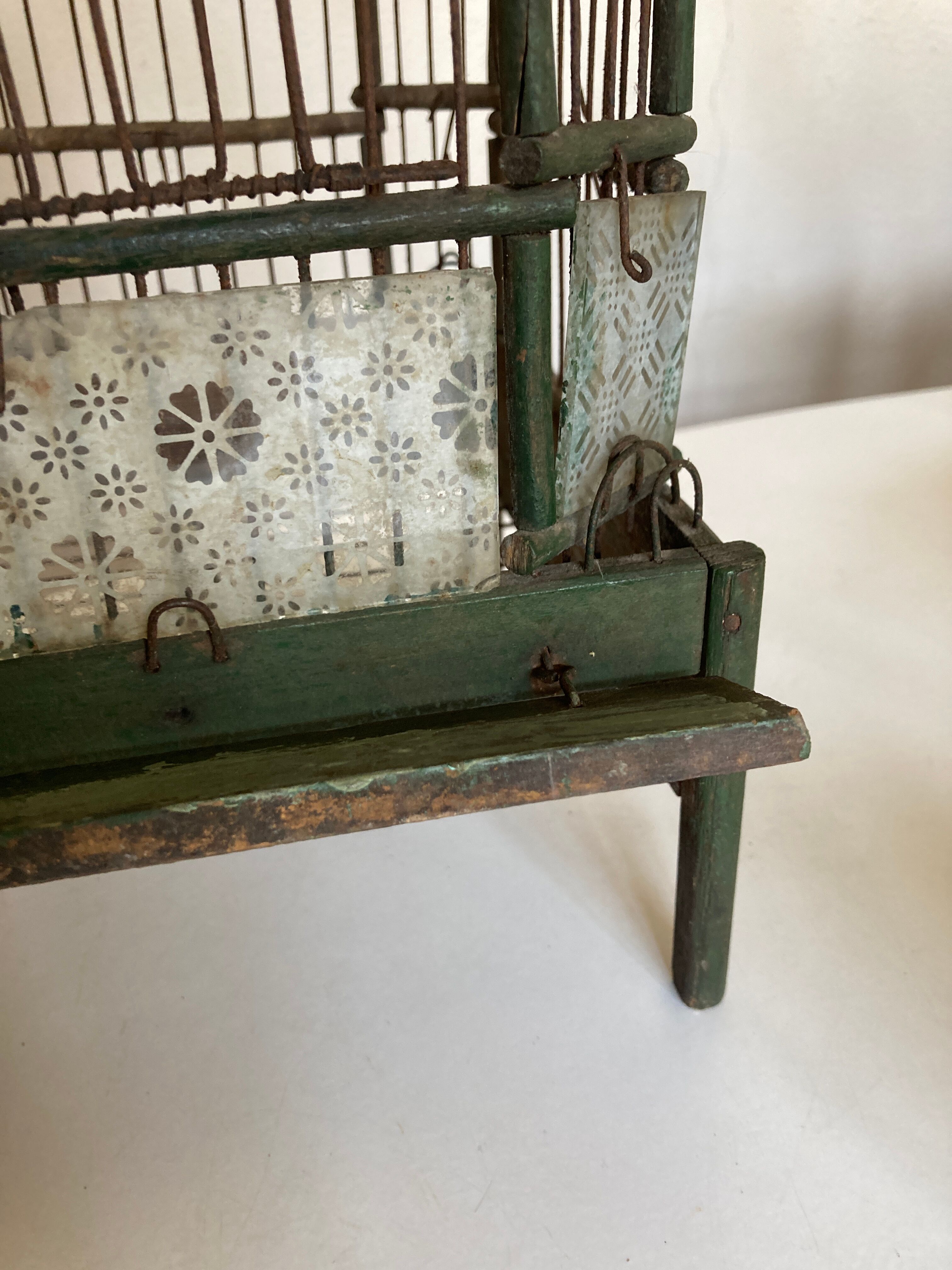 Octagonal bird cage made of wood and wire around 1920