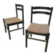 Set of 2 Vintage Wooden Dining Chairs: Brown & White Polka Dot Fabric 80s