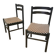 Set of 2 Vintage Wooden Dining Chairs: Brown & White Polka Dot Fabric 80s