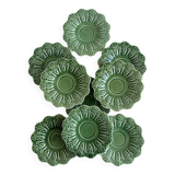 Set of 9 small old green earthenware plates