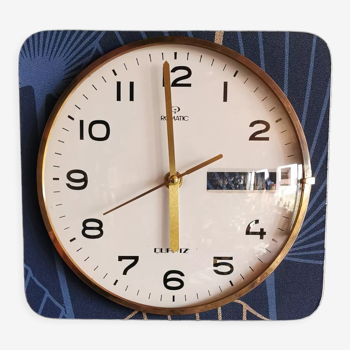 Horloge pendule murale vintage silencieuse carrée "Romatic bleu doré"