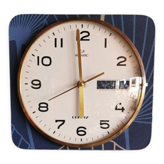 Square silent vintage wall pendulum clock "Romatic golden blue"