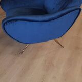 Fauteuils en velours bleu du milieu du siècle, lot de 2