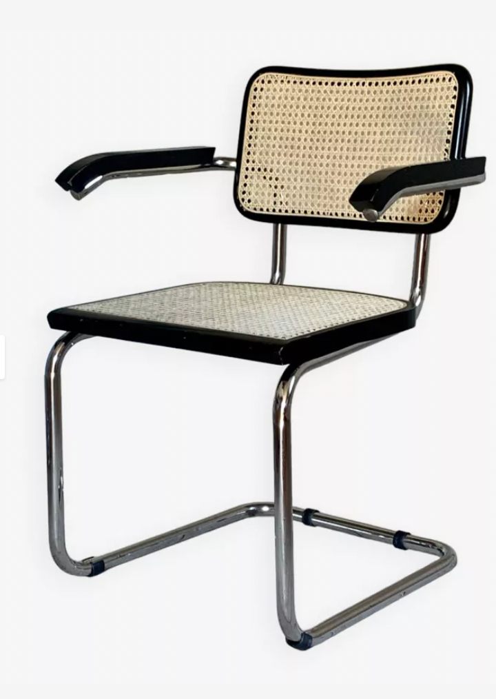 Cesca armchair with metal and wood armrest by Marcel Breuer