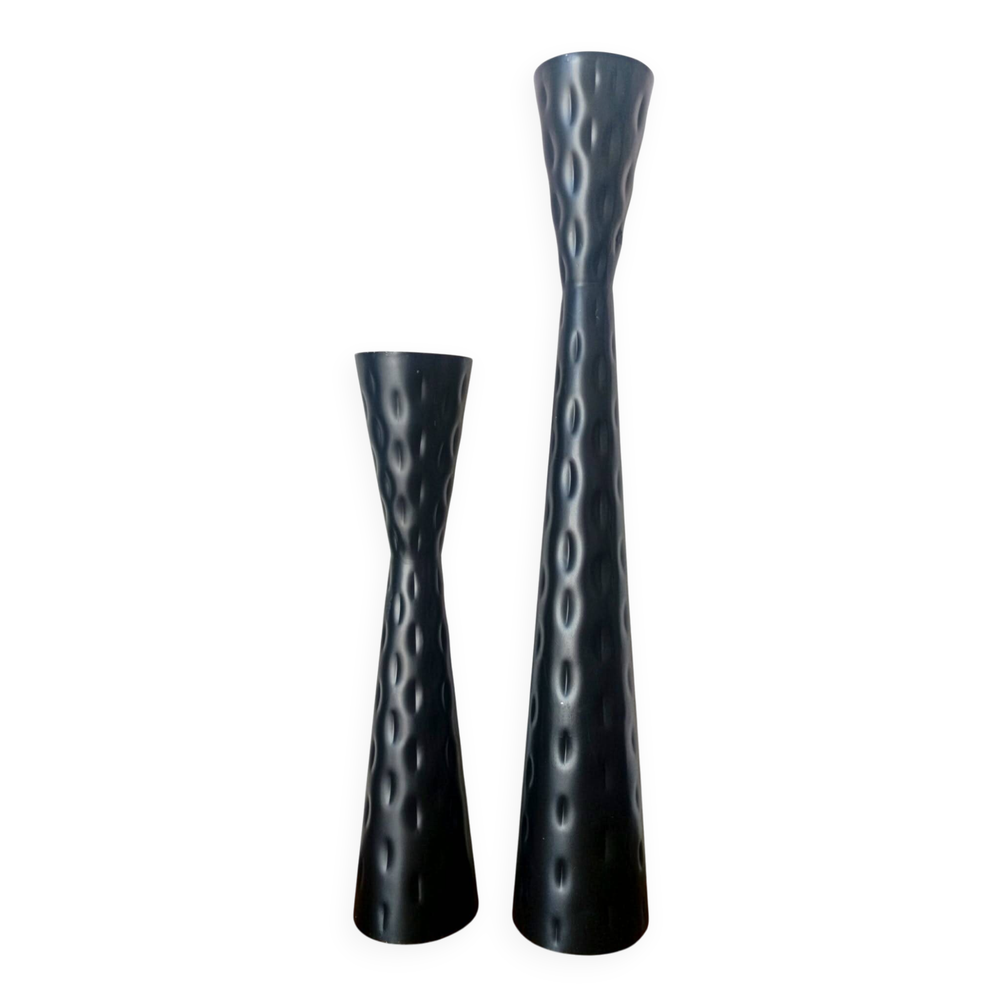 Pair of vintage metal diabolo candlesticks