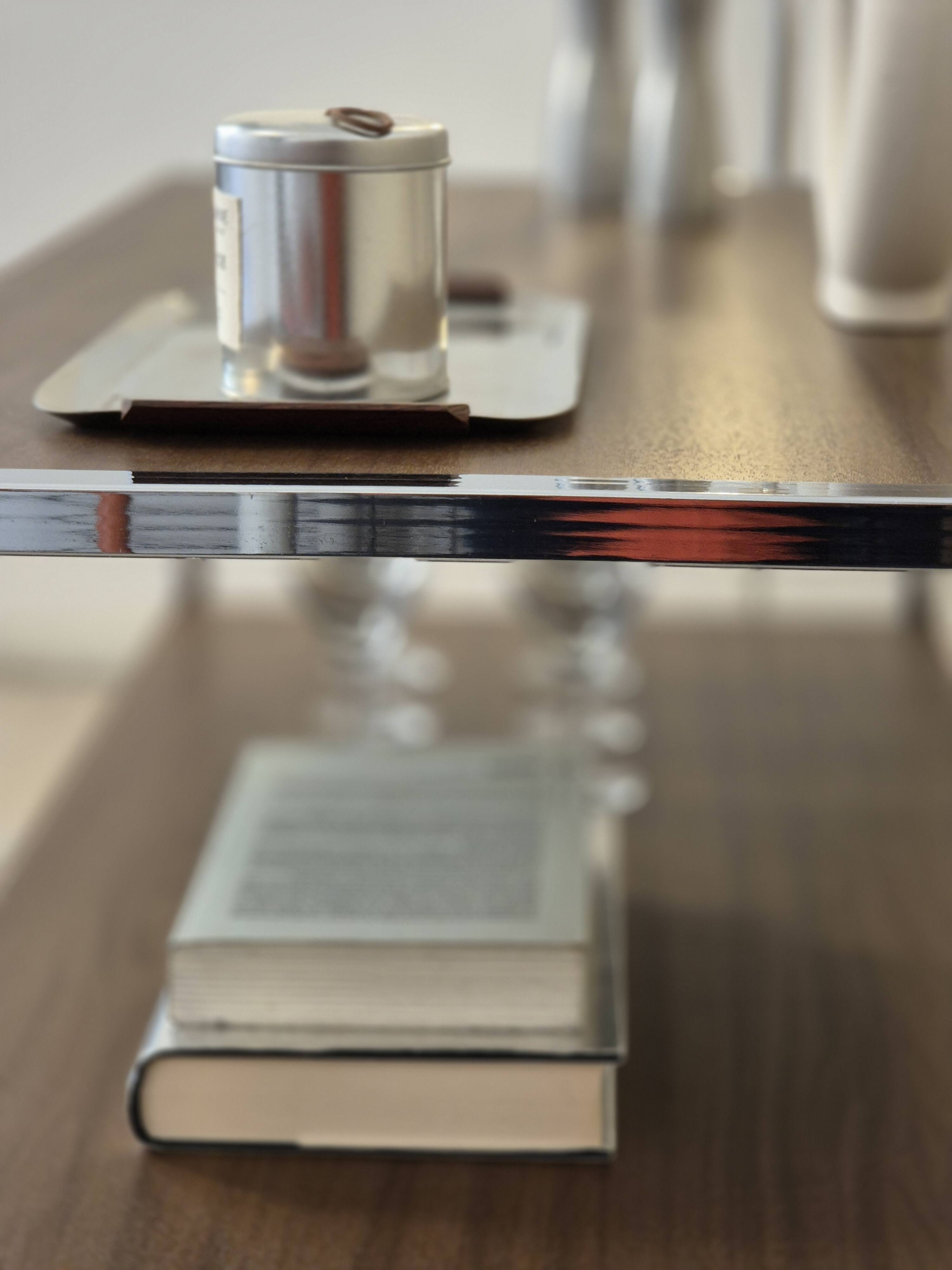 Vintage chrome metal and wood rolling dessert trolley from the 70s-80s.
