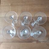 Set of 6 glasses with gold band decorations.