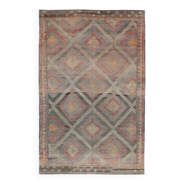 7x10 Kilim Grey Tons Living Room Wool Kilim Rug, 202x315Cm