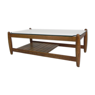 Table basse scandinave avec plateau en verre, années 1960