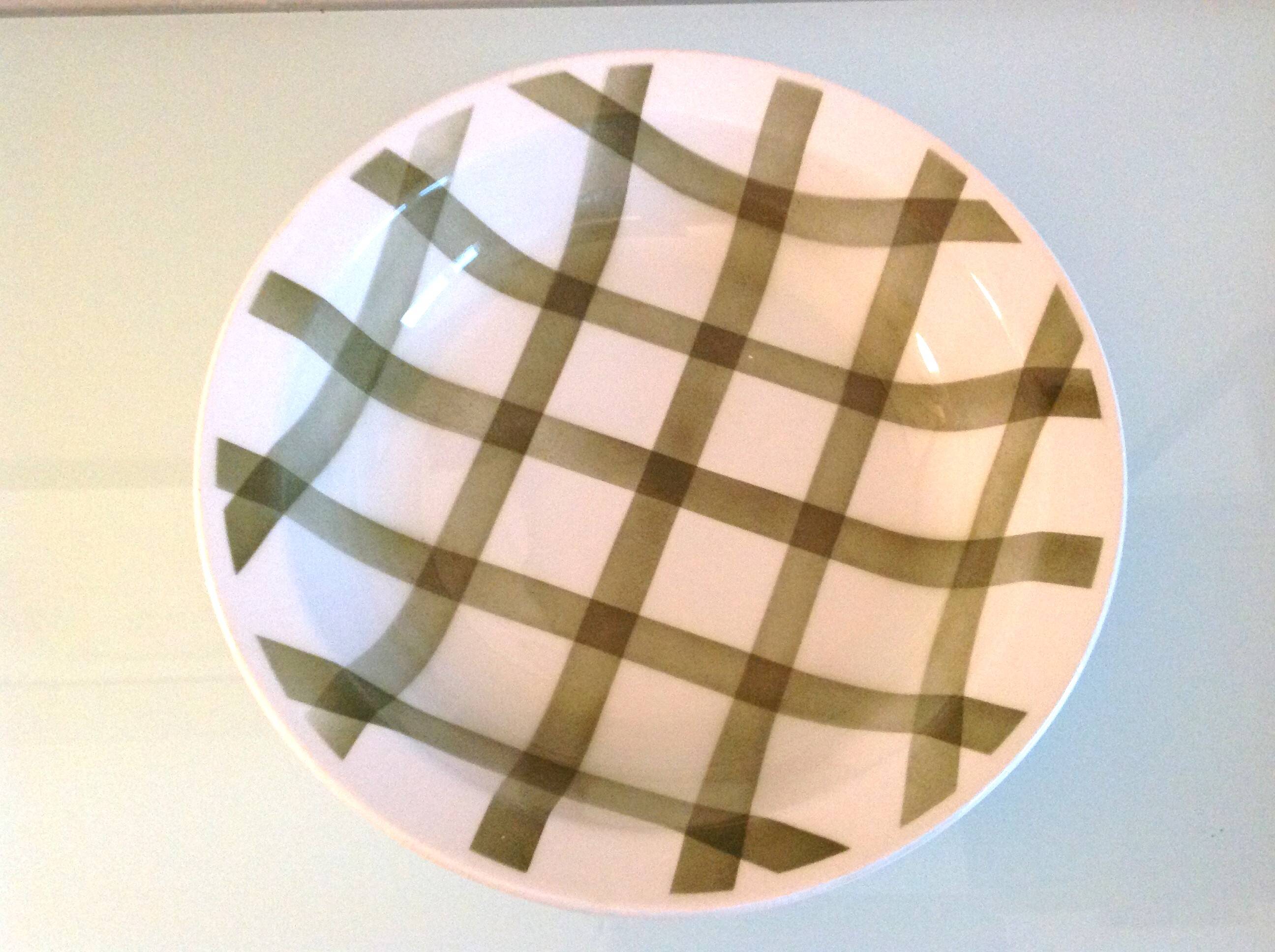 Round hollow dish Moulin des Loups green tablecloth model / 50s-60s