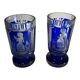 Cristal de Bohême, set de 2 verres doublé taillé bleu cobalt, ca 1900