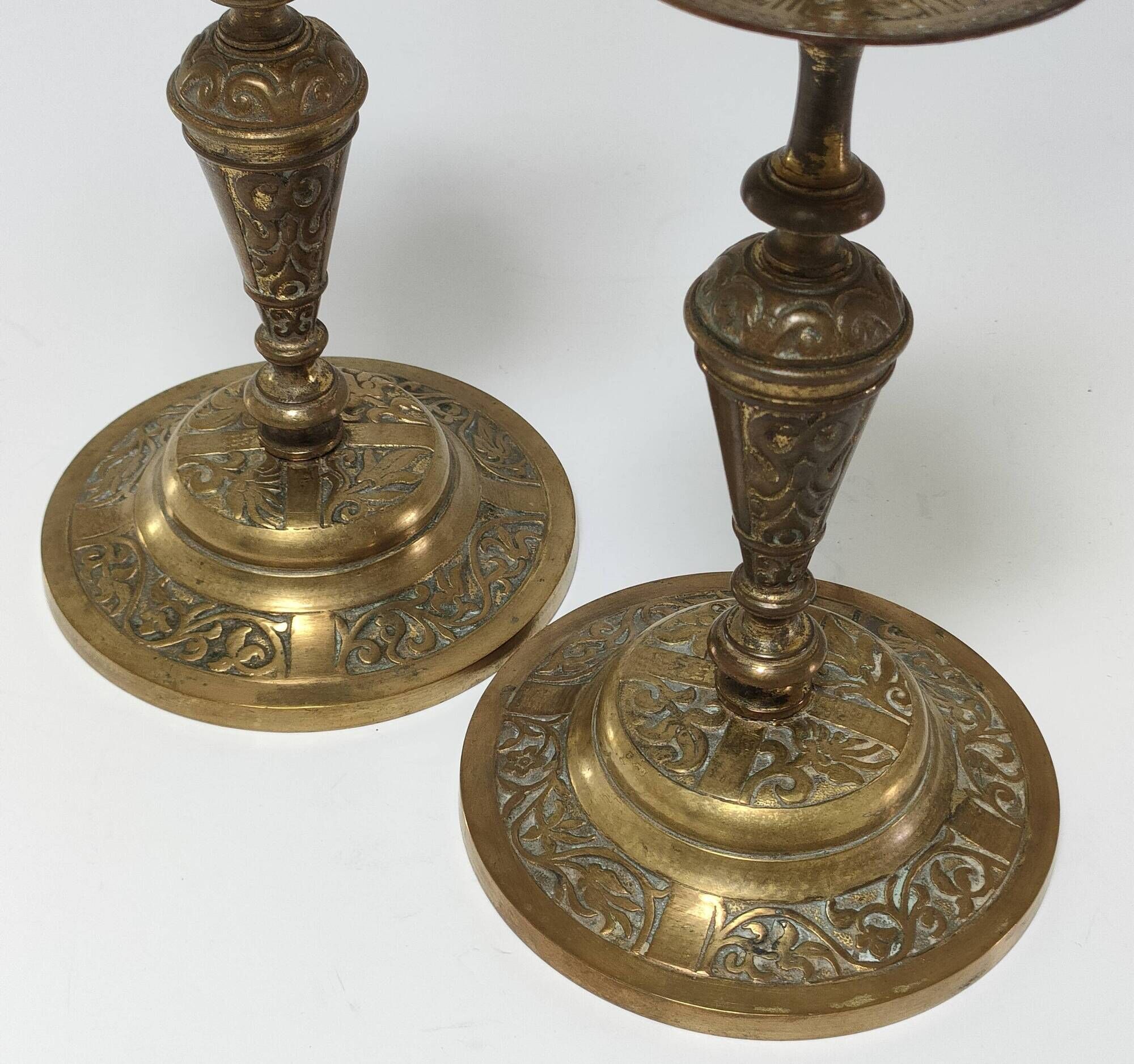 Pair of candle holders patinated bronze floral decoration early twentieth century