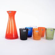 Colourful set of glasses and carafe, Scherzer Bavaria, 1980s, made in Germa