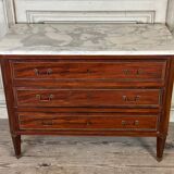 Louis XVI commode in mahogany with brass beading, arabescato marble top, 18th century
