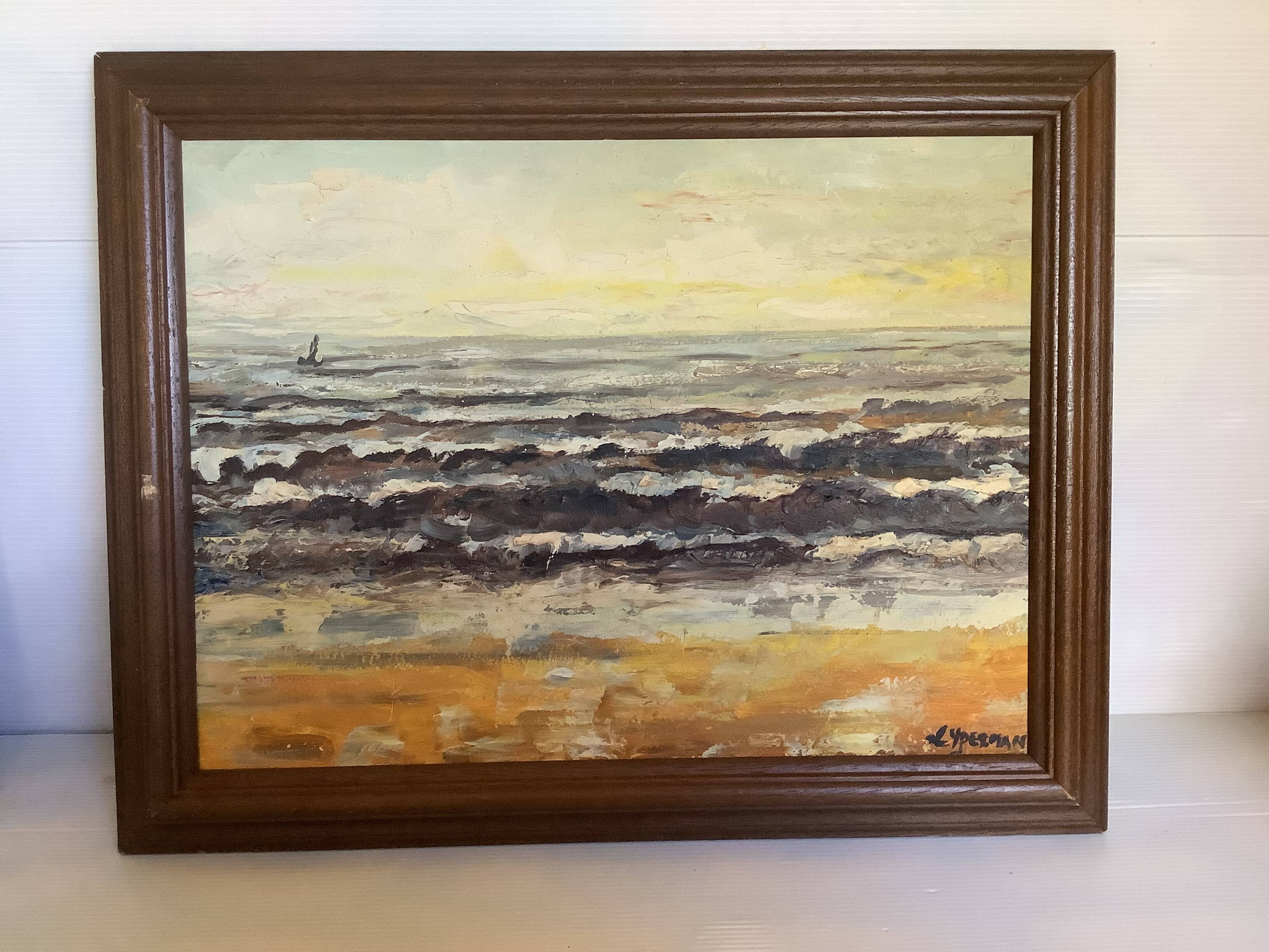 Signed marine painting on hardboard