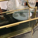 Tinted glass and brass magazine rack