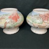 Pair of porcelain ball vases with cottage decor, late 19th century