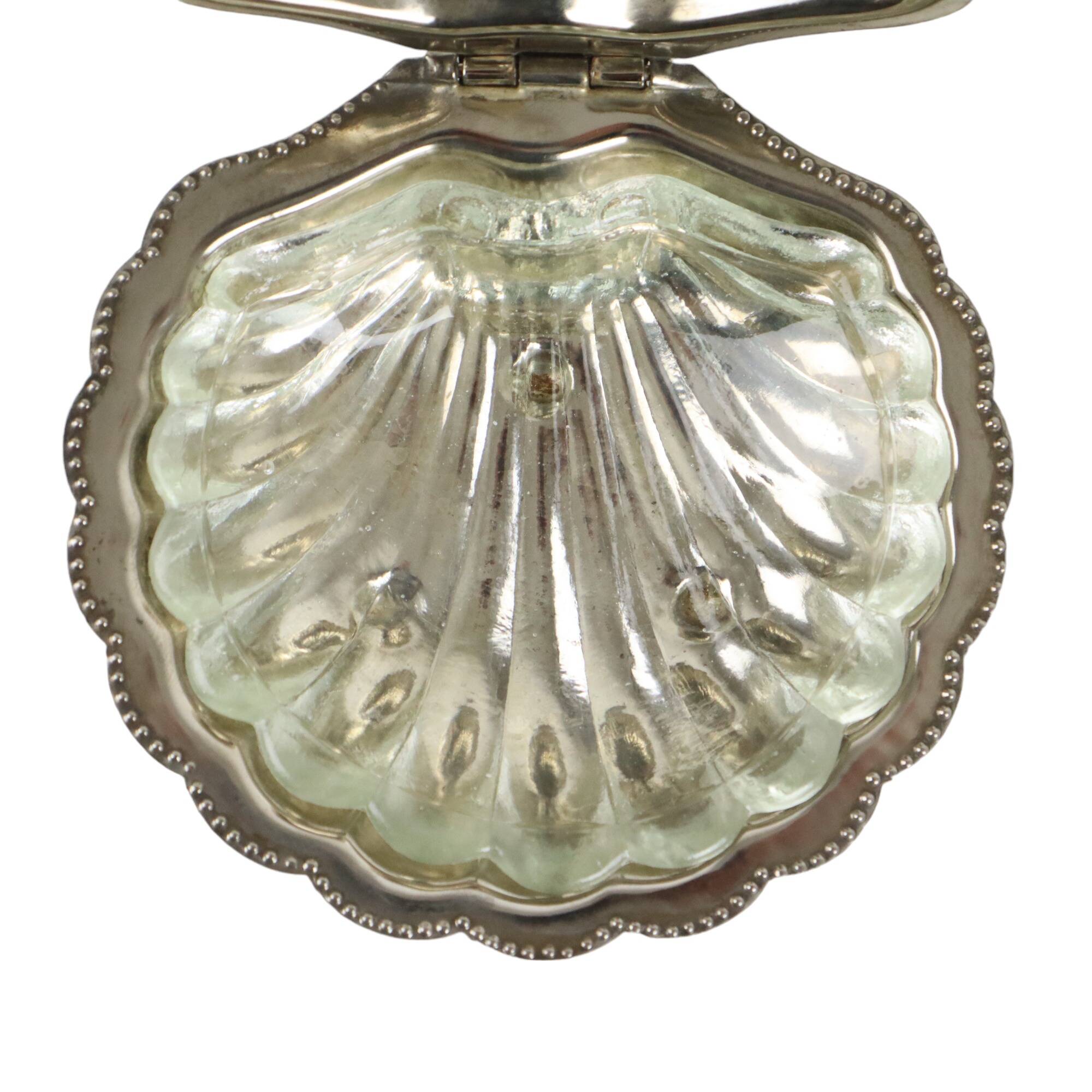 Vintage Argent Plaqué Shell Beurrier Caviar Holder Verre Marqué
