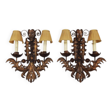 Pair of wrought iron sconces "Venetian masks"