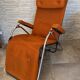 Fauteil relax Lama 1970 chaise longue velour orange