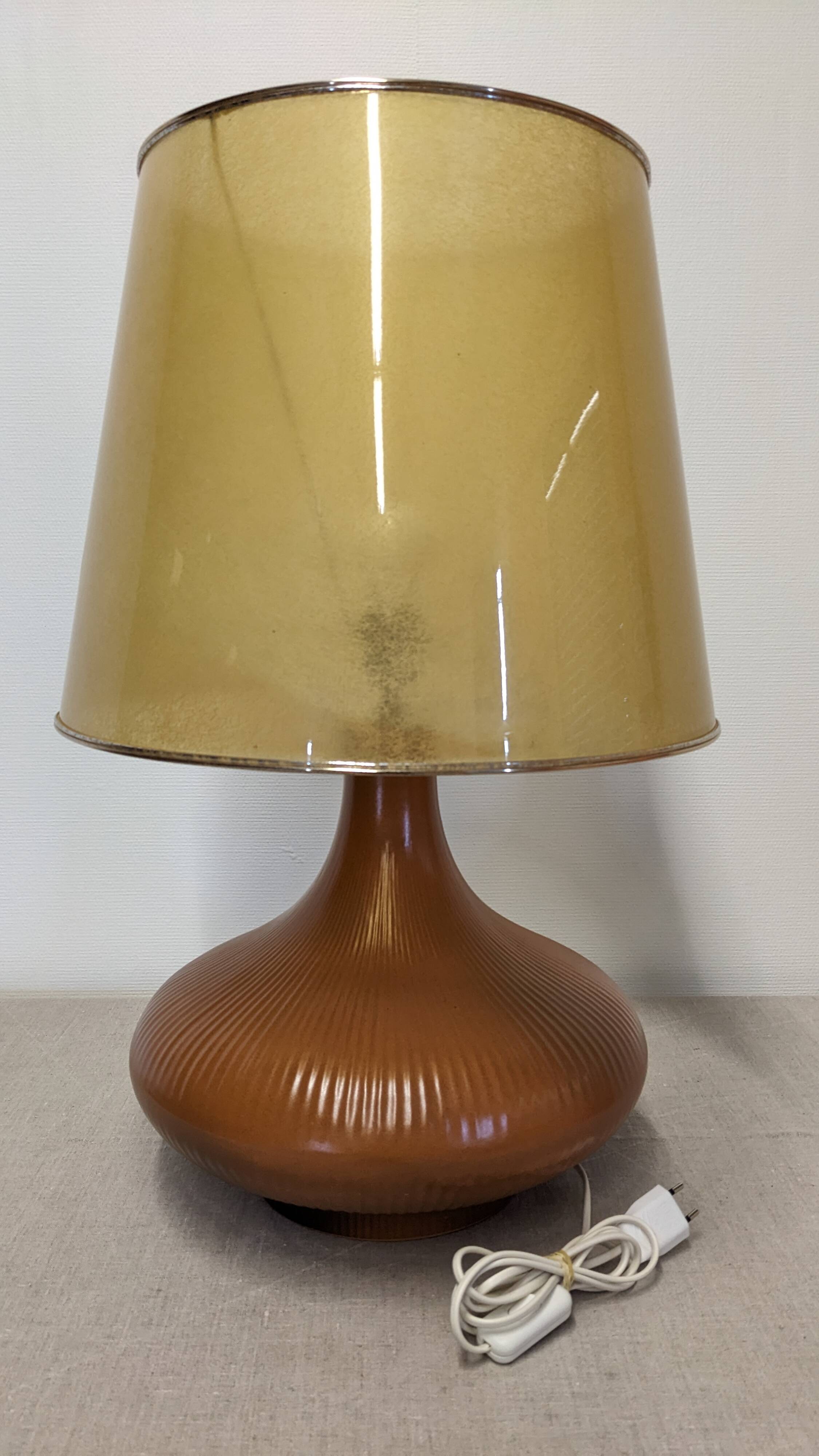 XL glazed ceramic living room lamp, France circa 1970