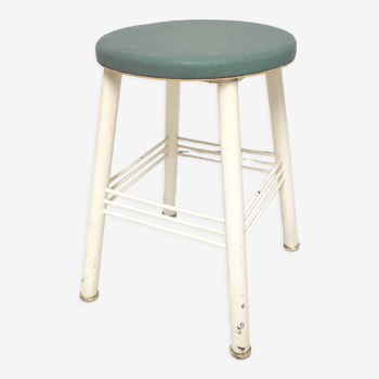 Metal and green skaï industrial workshop stool
