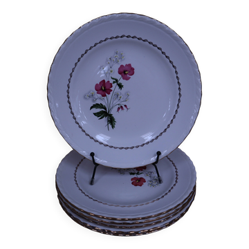 6 flat plates in earthenware l'Amandinoise with floral decoration.