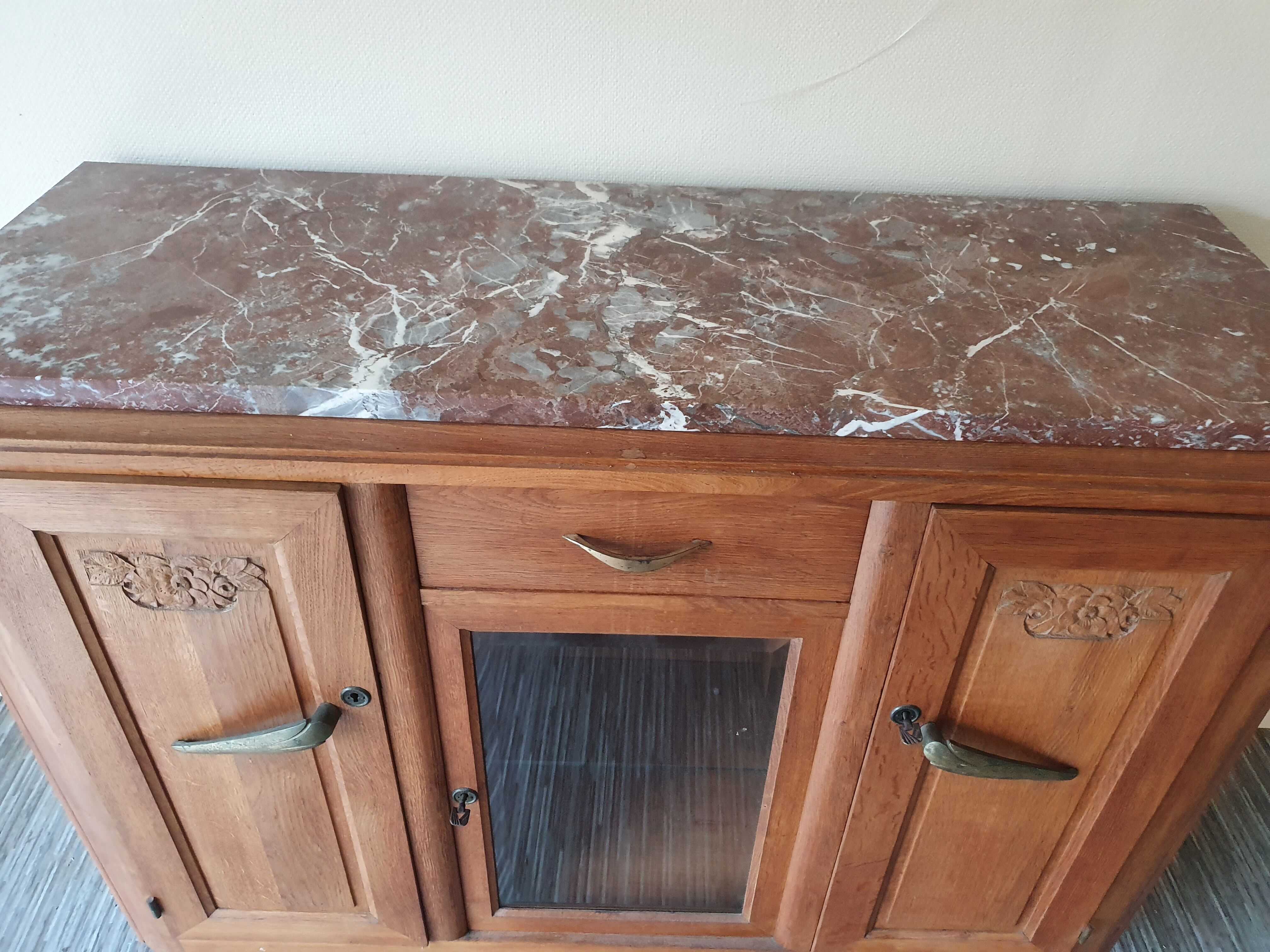 Sideboard oak 3 doors + top MARBLE