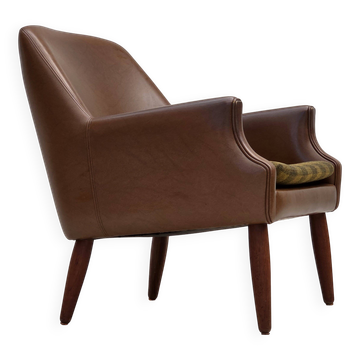 1970s, Danish armchair, artificial leather, teak wood legs.