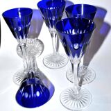 Set of 5 Roemers Nelly glasses in cut crystal from Saint-Louis, cobalt blue color, 1930