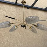 Brass and moulded glass chandelier