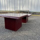 Paire de tables basses vintage en laque bordeaux signées David Lange