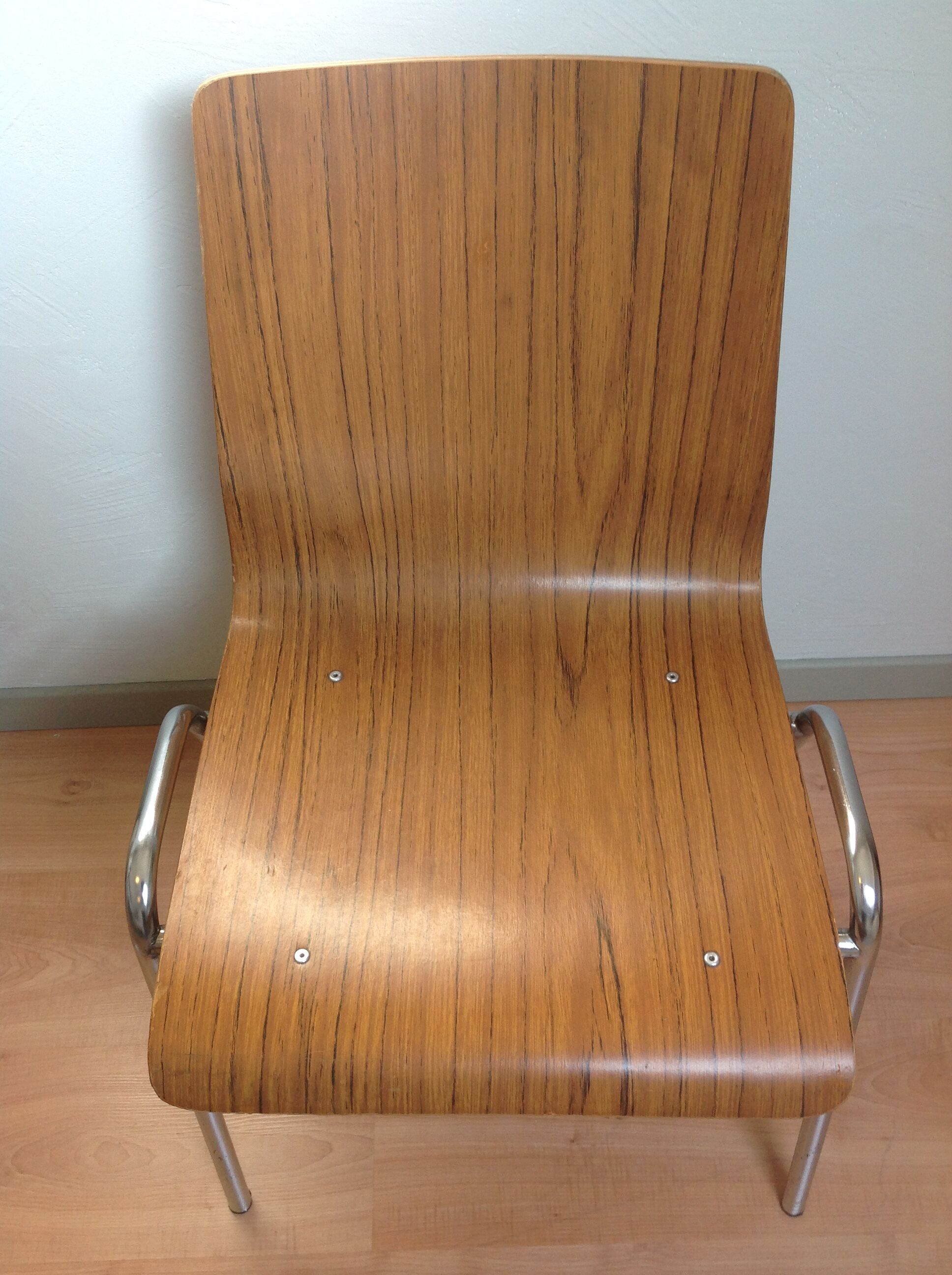 Multiplied wooden chair and chrome feet, vintage 60/70s