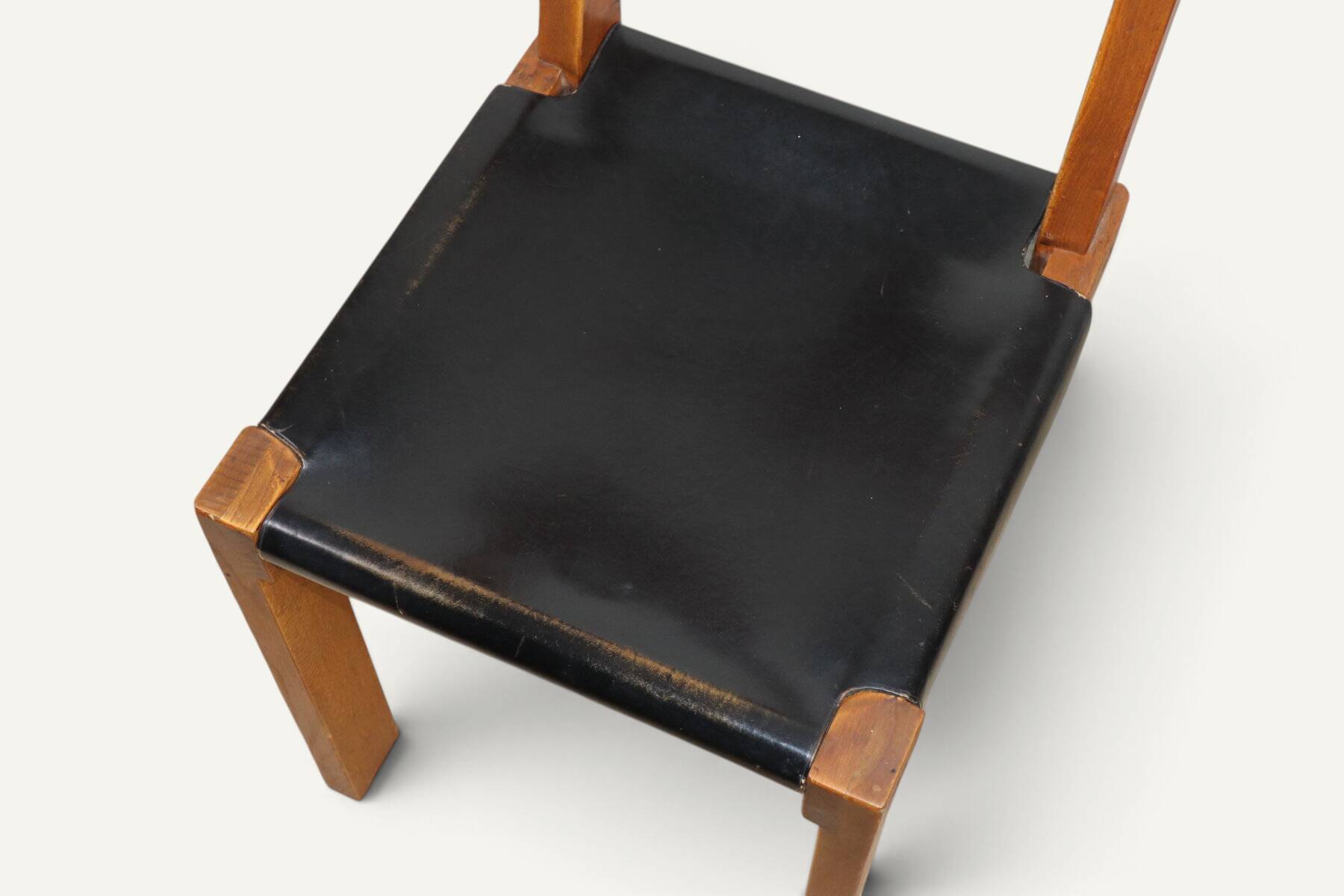 Chair S24 by Pierre Chapo – Solid elm and black leather – 1970