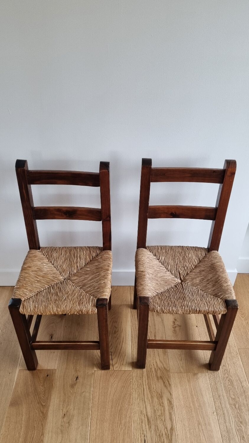 Pair vintage straw chairs