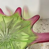 Sunburst shaped Murano centerpiece in lime green & fushsia  - Sommerso