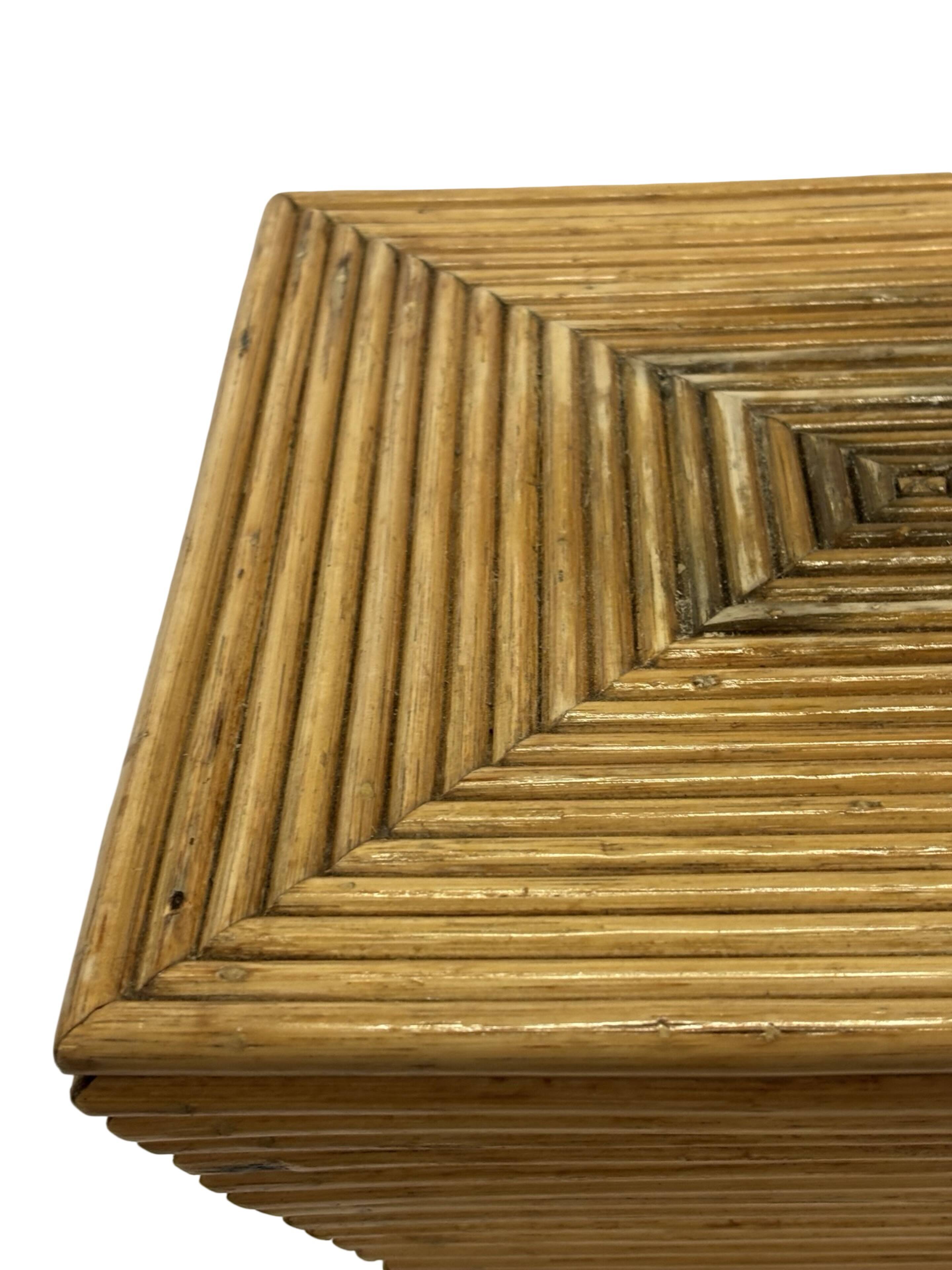 Vintage Rattan Column Planter Bamboo Bohemian Pillar '70s Rattan Mcguire