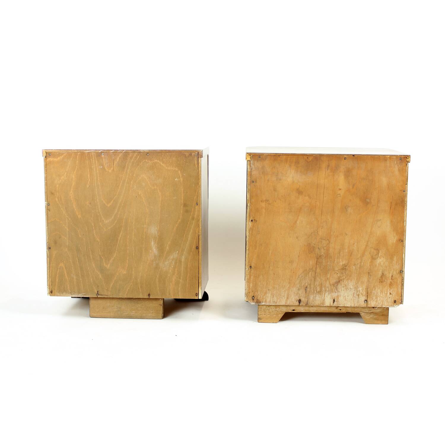 Minimalistic Art Deco Bedside Tables In Walnut Veneer, Czechoslovakia 1930s