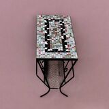 Vintage side table and magazine rack in wrought iron and ceramic tiles