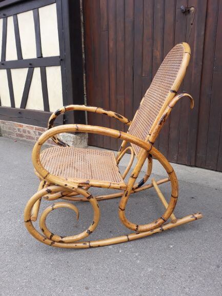 Rocking-chair en rotin et cannage vintage