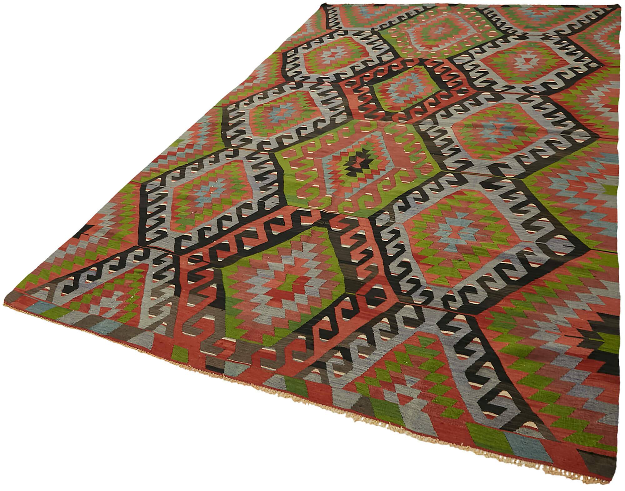 Turkish Handmade Vintage Anatolian Kilim 198 cm x 320 cm