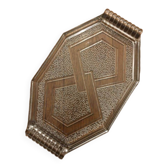 Old Art Deco glass presentation tray or dish with geometric patterns
