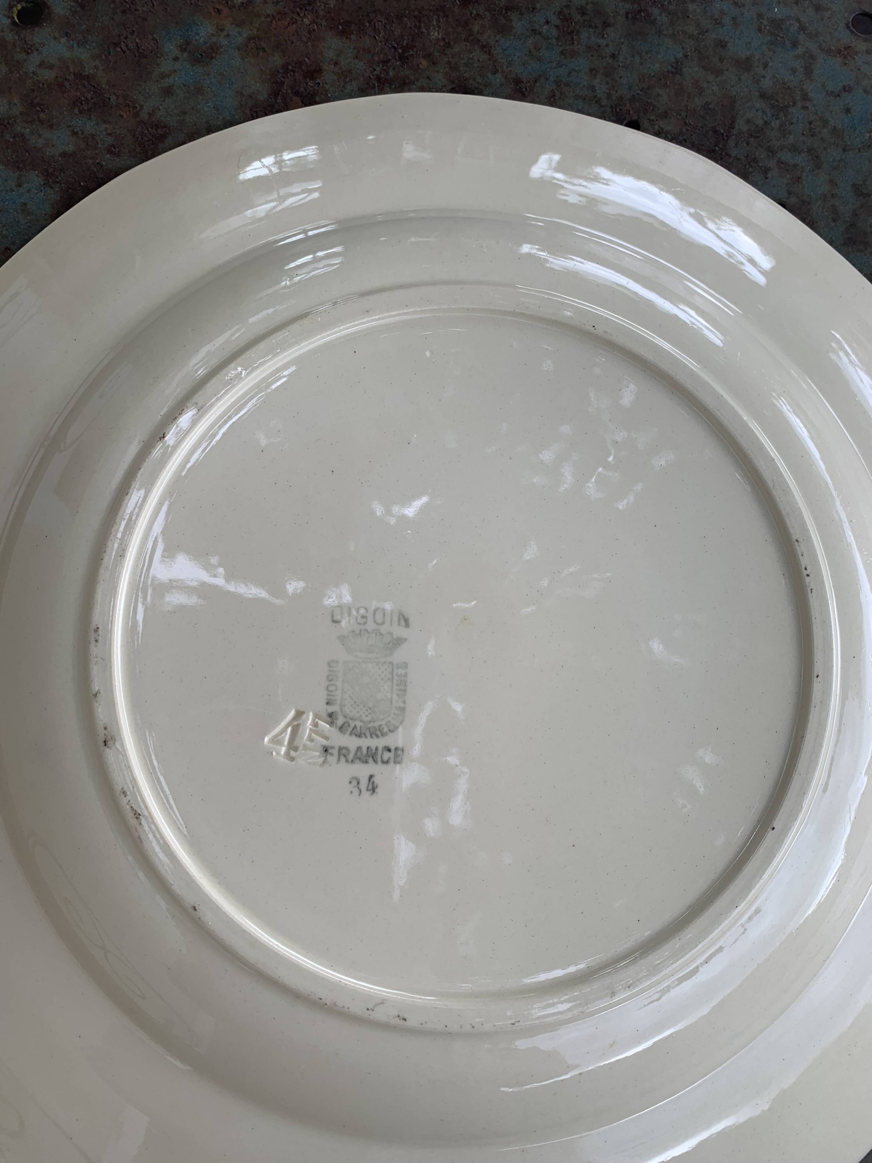 Digoin France cake dish with antique blue rose pattern