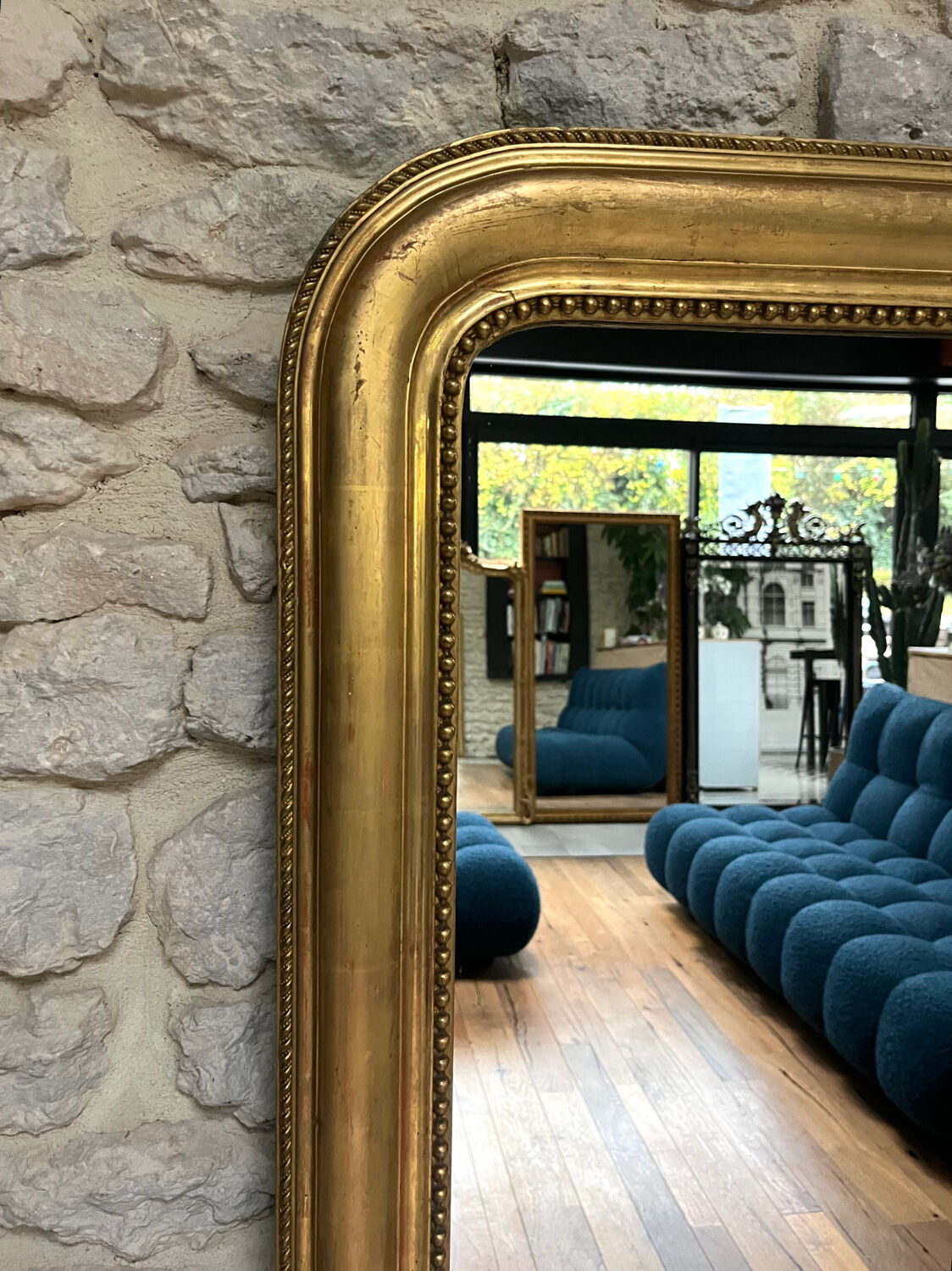 Antique mirror 150/116.5cm Louis-Philippe with pearl gold leaf.